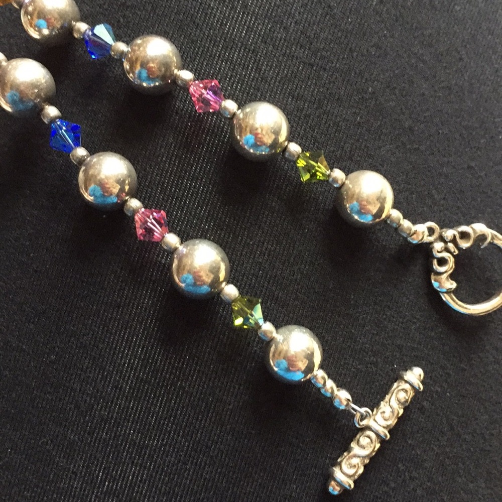 Wearable art silver frame fused glass/fun crystals - Picture 8 of 8